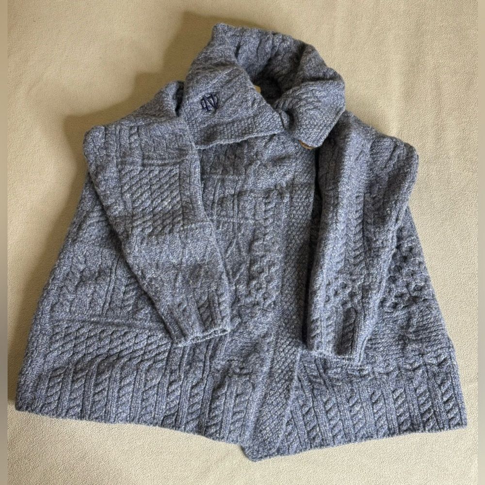 CARRAIG DONN 100% Merino Wool Fisherman 1-Button Cardigan Made In Ireland Sz M